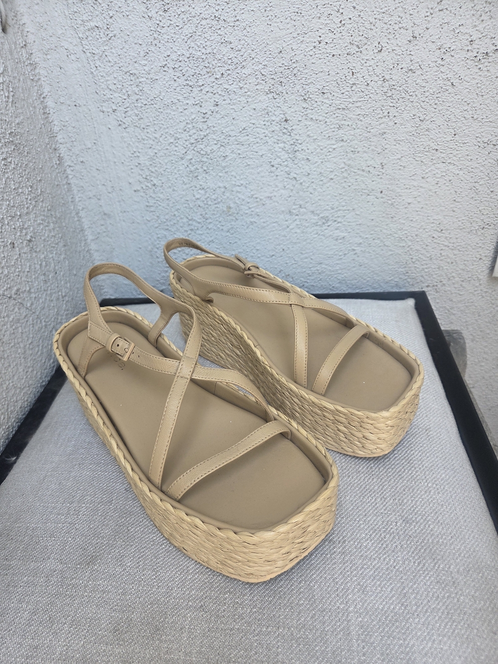 Vince Beige Woven Platform Espadrille Sandals